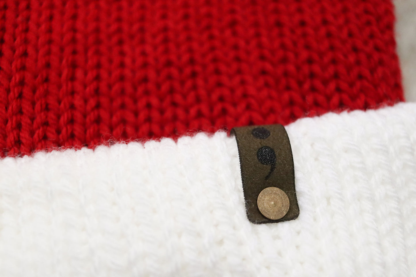 Red & White Reversible Long Pom Knit Hats (GREEN inside)