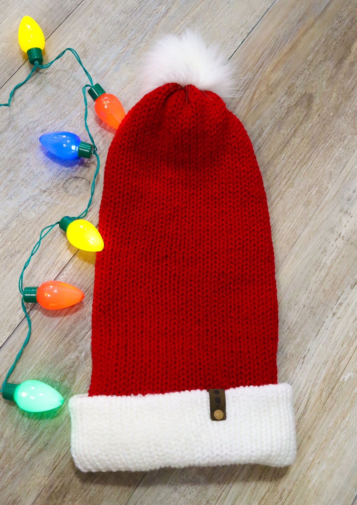 Red & White Reversible Long Pom Knit Hats (GREEN inside)