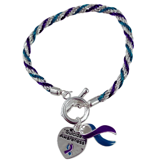 Suicide Awareness Teal & Purple Ribbon Charm Bracelet