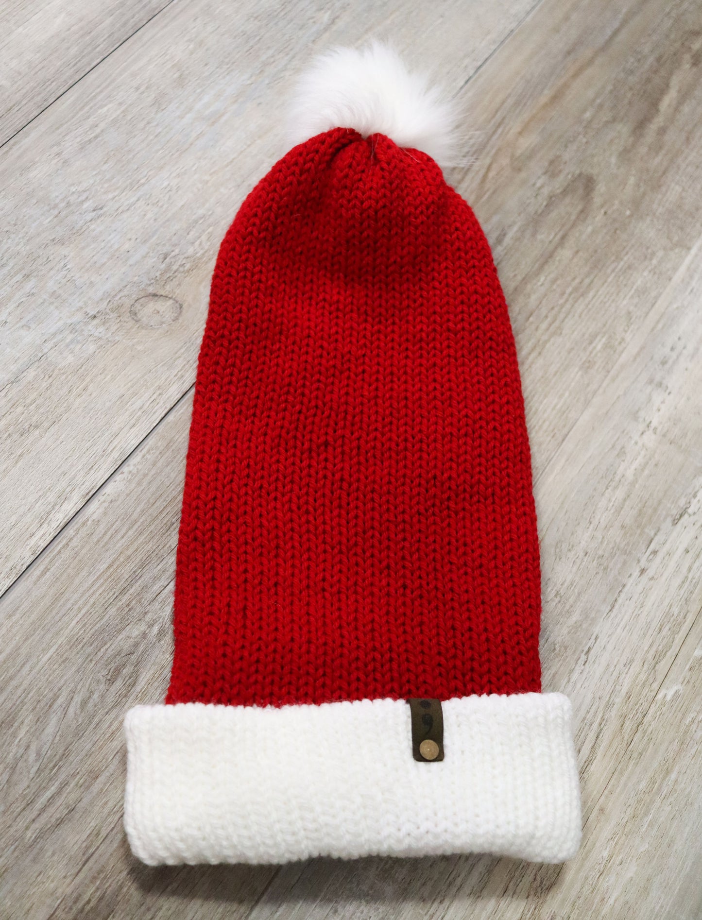 Red & White Reversible Long Pom Knit Hats (GREEN inside)