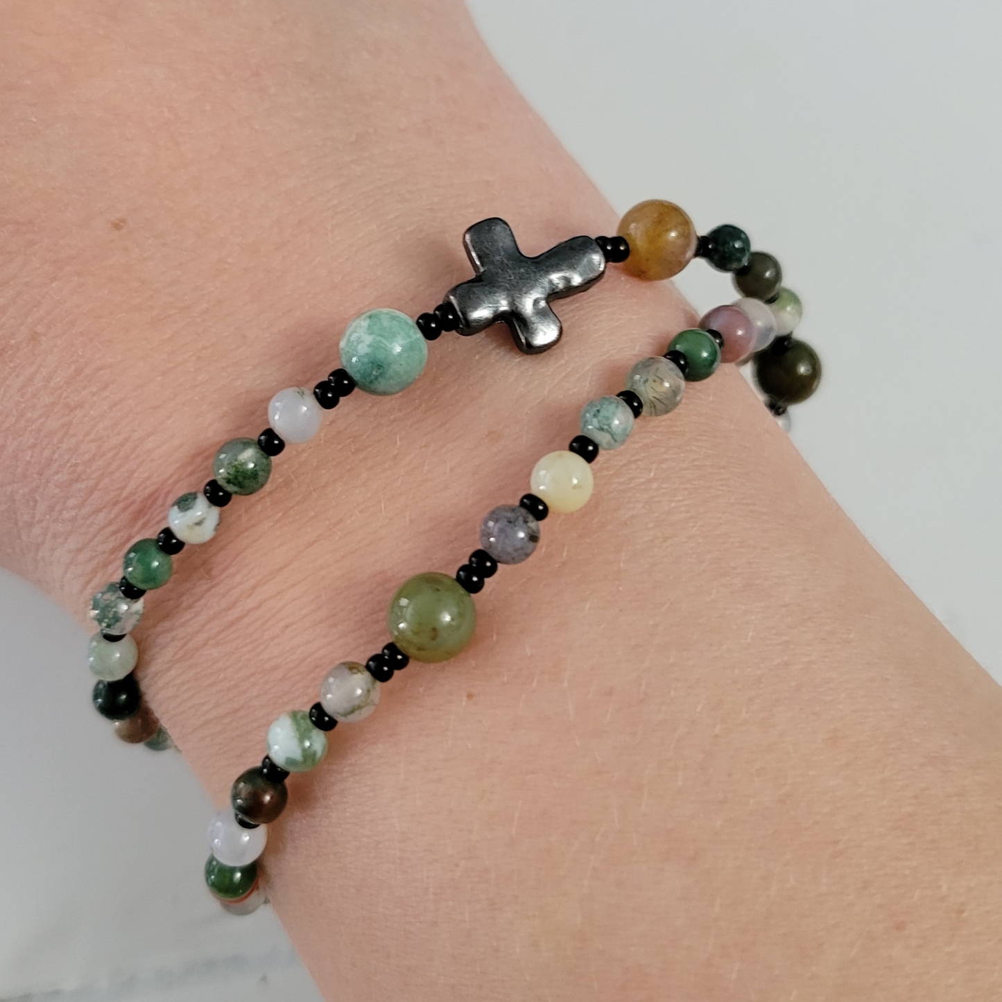 Elastic Rosary Cross Bracelets