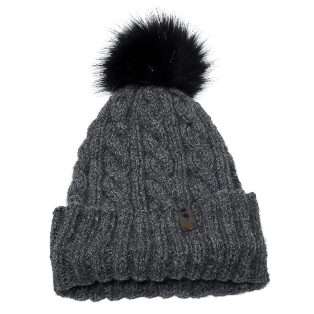 Gray Knit Hat with Black Pom